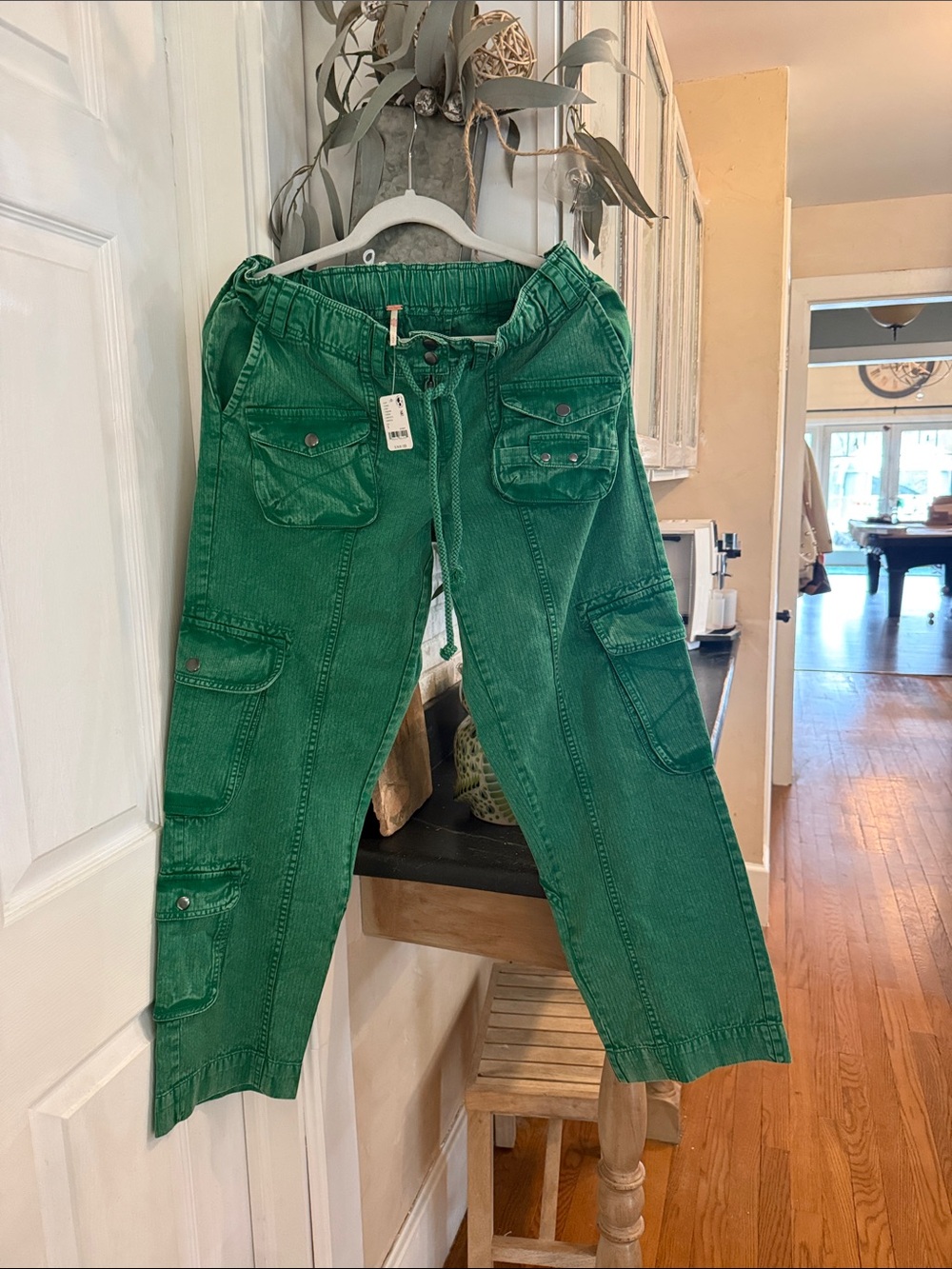 Green womens Cargo Jeans - Casual Utility Style